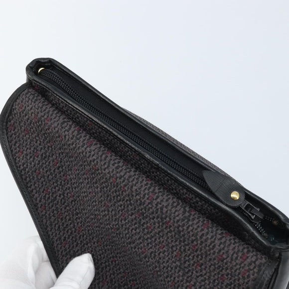SAINT LAURENT Clutch Bag Leather Canvas Black Gold Auth am11073A