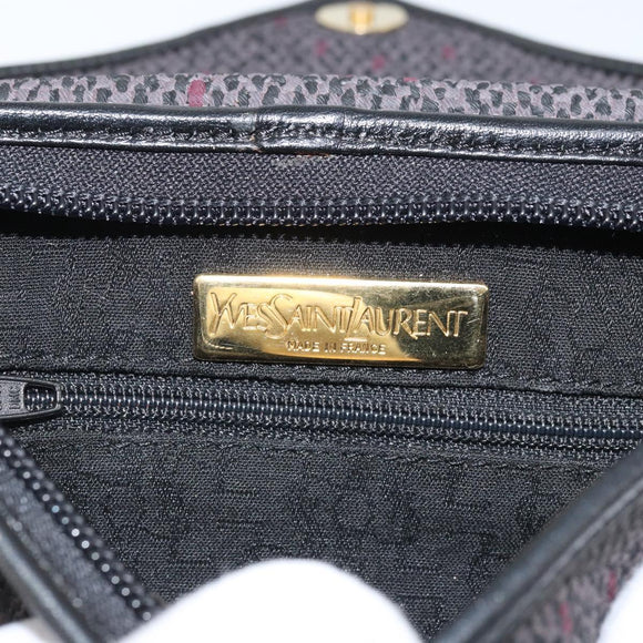 SAINT LAURENT Clutch Bag Leather Canvas Black Gold Auth am11073A