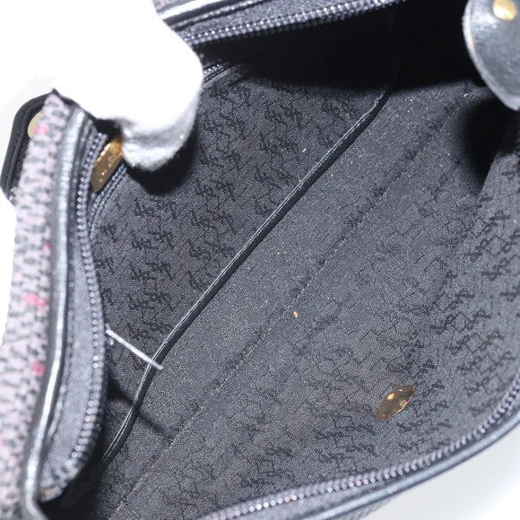 SAINT LAURENT Clutch Bag Leather Canvas Black Gold Auth am11073A