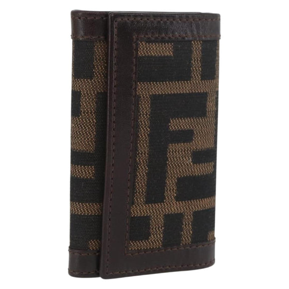 FENDI Zucca Canvas Key Case Black Brown Auth am11078A