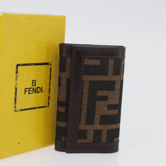 FENDI Zucca Canvas Key Case Black Brown Auth am11078A