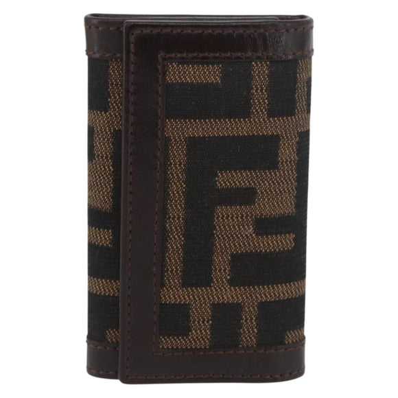 FENDI Zucca Canvas Key Case Black Brown Auth am11078A