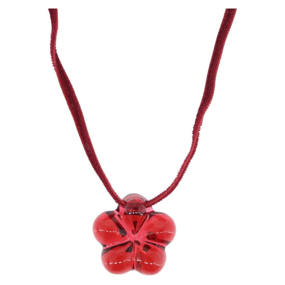 Baccarat Flower Necklace Glass Red Auth am11079