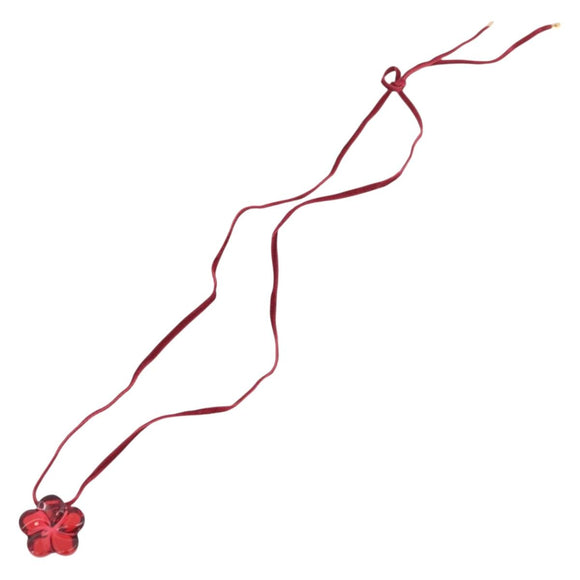 Baccarat Flower Necklace Glass Red Auth am11079