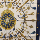 HERMES Carre 90 Scarf Silk ""LES CLES"" Navy White Auth am11080V-7