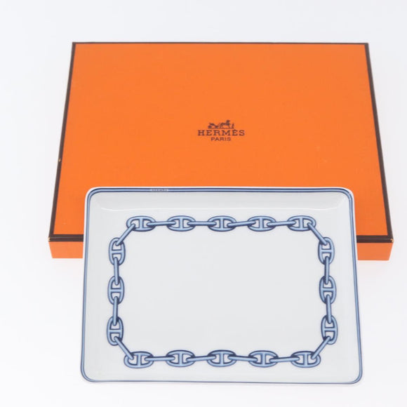 HERMES Shane Dunkle plate Pottery White Navy Auth am11081A