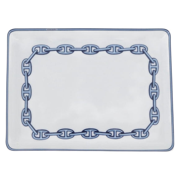 HERMES Shane Dunkle plate Pottery White Navy Auth am11081A