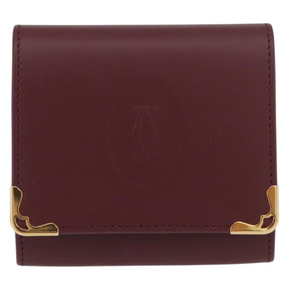 CARTIER Must Line Coin Purse Leather Bordeaux Gold Auth am11082A