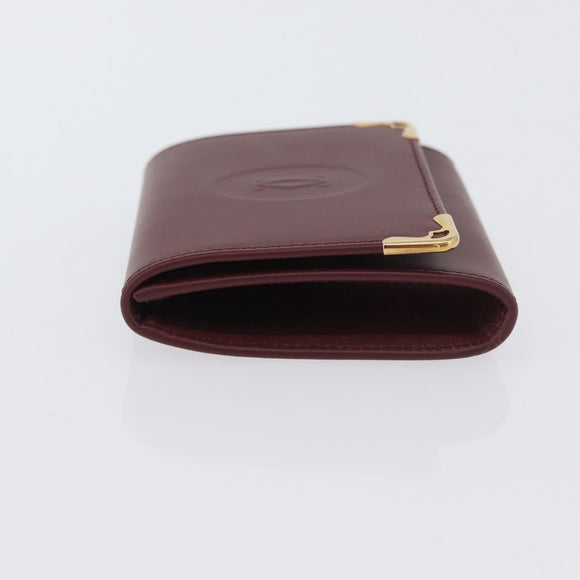 CARTIER Must Line Coin Purse Leather Bordeaux Gold Auth am11082A