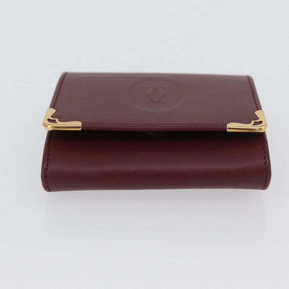 CARTIER Must Line Coin Purse Leather Bordeaux Gold Auth am11082A