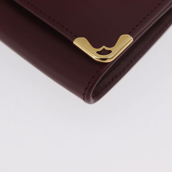 CARTIER Must Line Coin Purse Leather Bordeaux Gold Auth am11082A