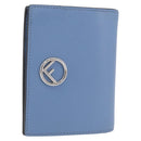 FENDI F-Is Bi-fold Bifold Wallet Leather Light Blue Silver Auth am11084A-1