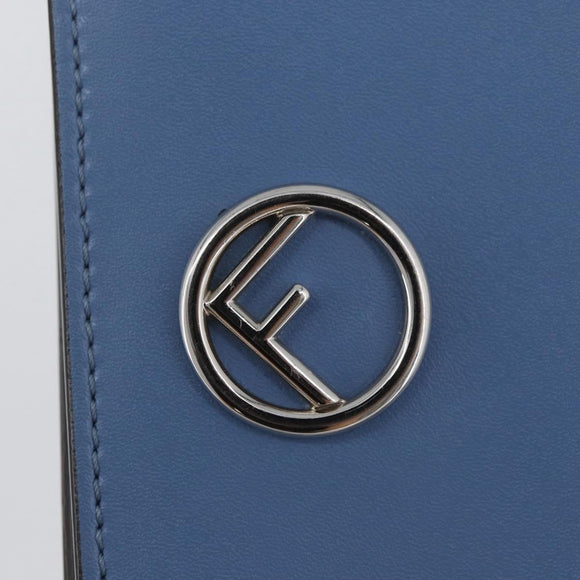 FENDI F-Is Bi-fold Bifold Wallet Leather Light Blue Silver Auth am11084A