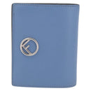 FENDI F-Is Bi-fold Bifold Wallet Leather Light Blue Silver Auth am11084A-2
