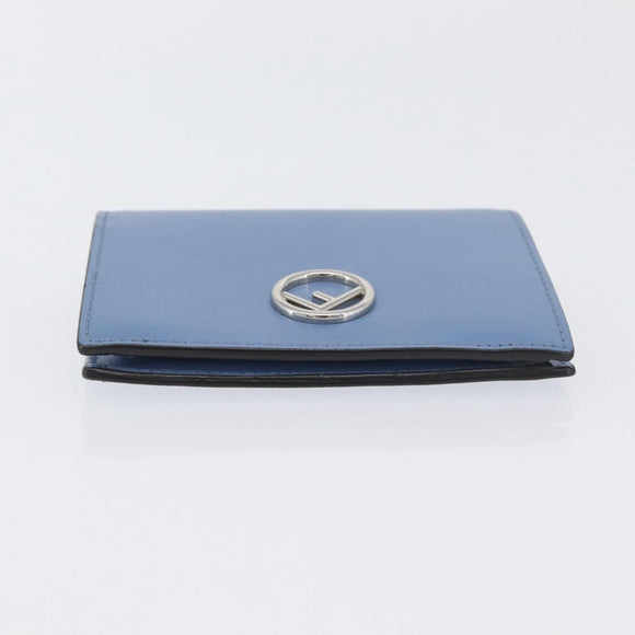 FENDI F-Is Bi-fold Bifold Wallet Leather Light Blue Silver Auth am11084A