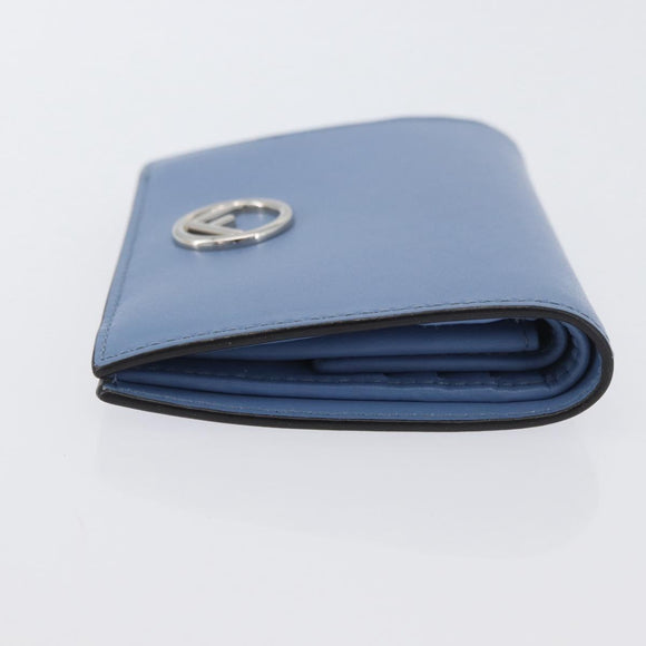 FENDI F-Is Bi-fold Bifold Wallet Leather Light Blue Silver Auth am11084A