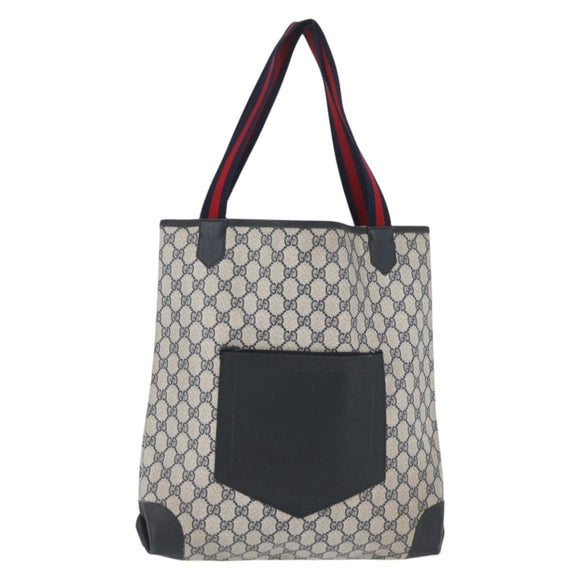 GUCCI GG Supreme Sherry Line Tote Bag PVC Navy Gold 002 904 0222 Auth am11088A
