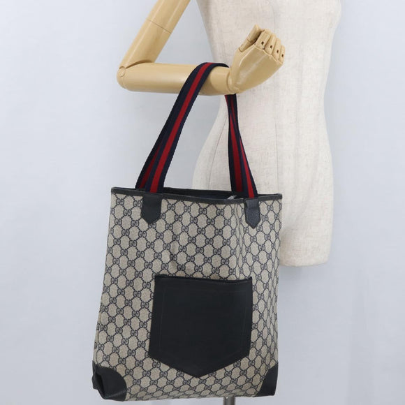 GUCCI GG Supreme Sherry Line Tote Bag PVC Navy Gold 002 904 0222 Auth am11088A