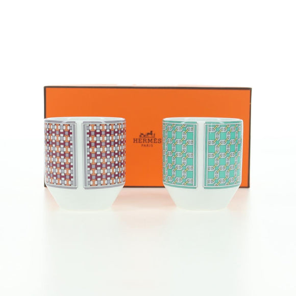 HERMES Cocotte Cups Pair Pottery Multicolor Auth am11096V