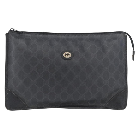GUCCI GG Supreme Old Clutch Bag PVC Black Gold 97 01 029 Auth am11098