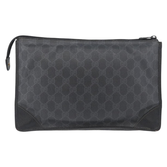 GUCCI GG Supreme Old Clutch Bag PVC Black Gold 97 01 029 Auth am11098