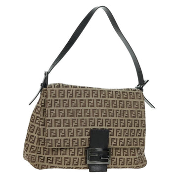 FENDI Zucchino Canvas Mamma bucket Hand Bag Beige Silver Auth am11099V