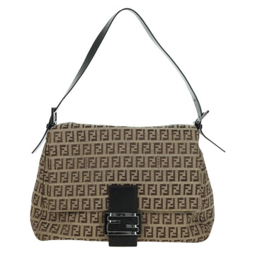 FENDI Zucchino Canvas Mamma bucket Hand Bag Beige Silver Auth am11099V - 0