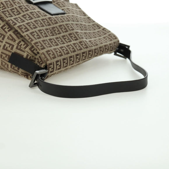 FENDI Zucchino Canvas Mamma bucket Hand Bag Beige Silver Auth am11099V