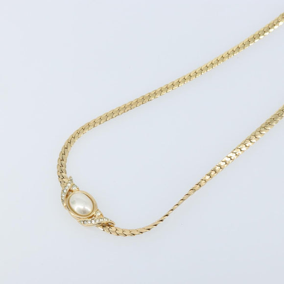 Christian Dior Pearl Rhinestone Necklace metal Gold Auth am11102A