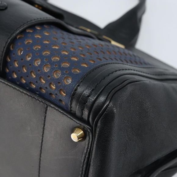Chloe Punching Alice Hand Bag Leather Black Gold Auth am11108