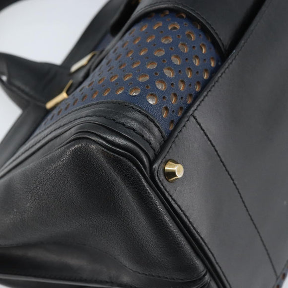 Chloe Punching Alice Hand Bag Leather Black Gold Auth am11108