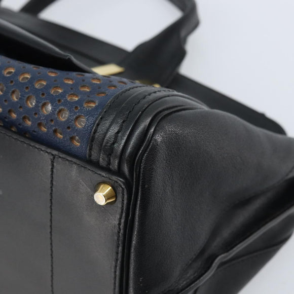 Chloe Punching Alice Hand Bag Leather Black Gold Auth am11108
