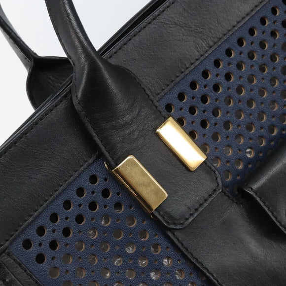 Chloe Punching Alice Hand Bag Leather Black Gold Auth am11108