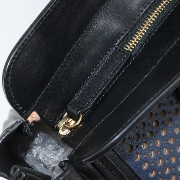 Chloe Punching Alice Hand Bag Leather Black Gold Auth am11108