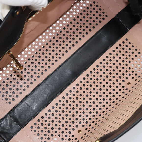 Chloe Punching Alice Hand Bag Leather Black Gold Auth am11108