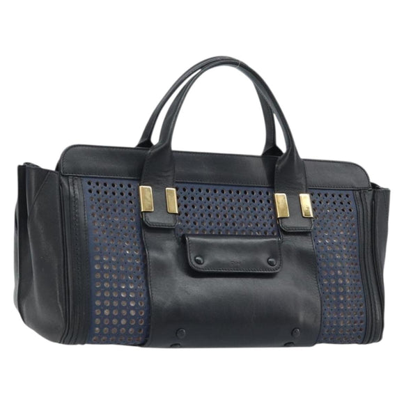 Chloe Punching Alice Hand Bag Leather Black Gold Auth am11108
