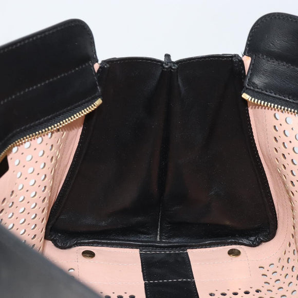 Chloe Punching Alice Hand Bag Leather Black Gold Auth am11108