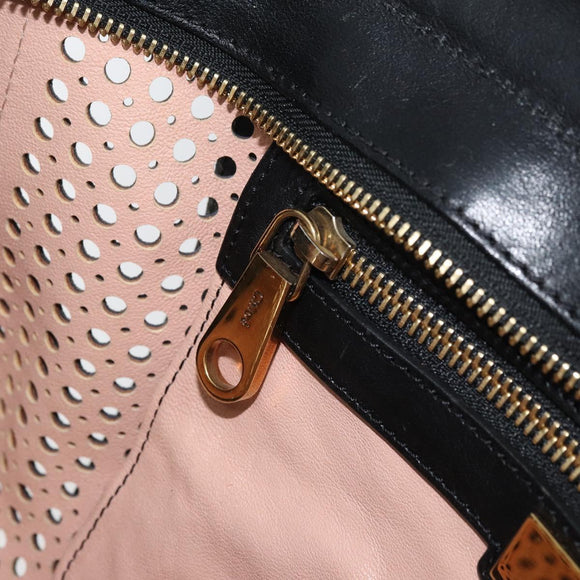 Chloe Punching Alice Hand Bag Leather Black Gold Auth am11108