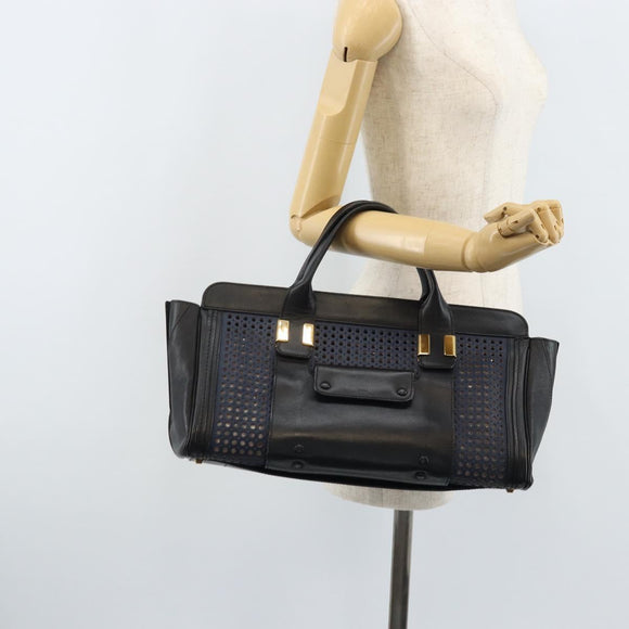 Chloe Punching Alice Hand Bag Leather Black Gold Auth am11108
