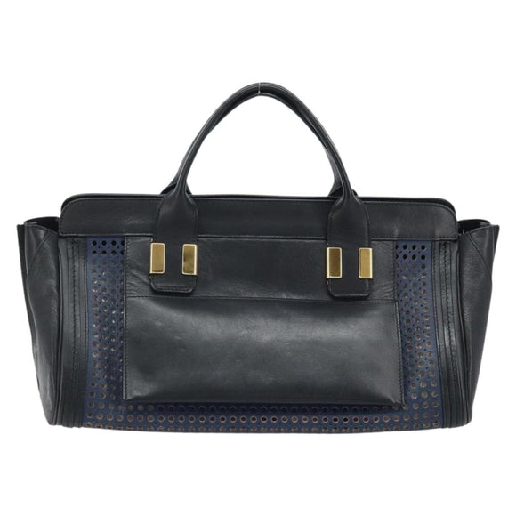 Chloe Punching Alice Hand Bag Leather Black Gold Auth am11108