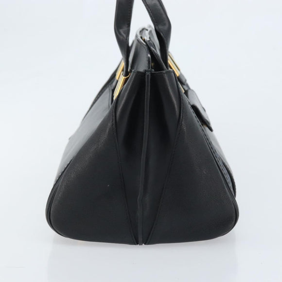 Chloe Punching Alice Hand Bag Leather Black Gold Auth am11108