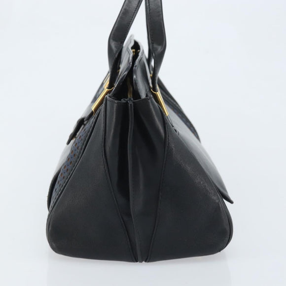 Chloe Punching Alice Hand Bag Leather Black Gold Auth am11108