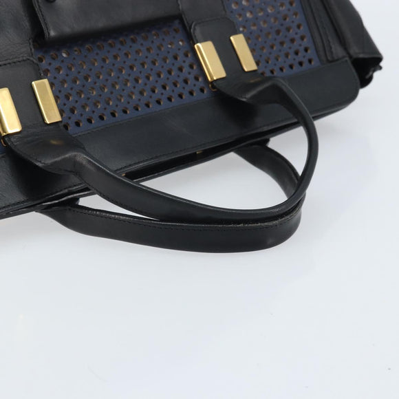 Chloe Punching Alice Hand Bag Leather Black Gold Auth am11108