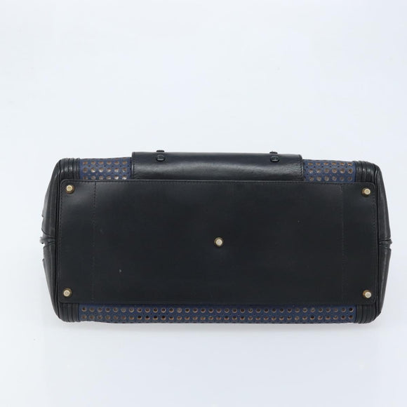 Chloe Punching Alice Hand Bag Leather Black Gold Auth am11108
