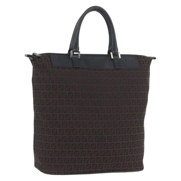 FENDI Zucchino Canvas Hand Tote Bag Black Brown Auth am11110A