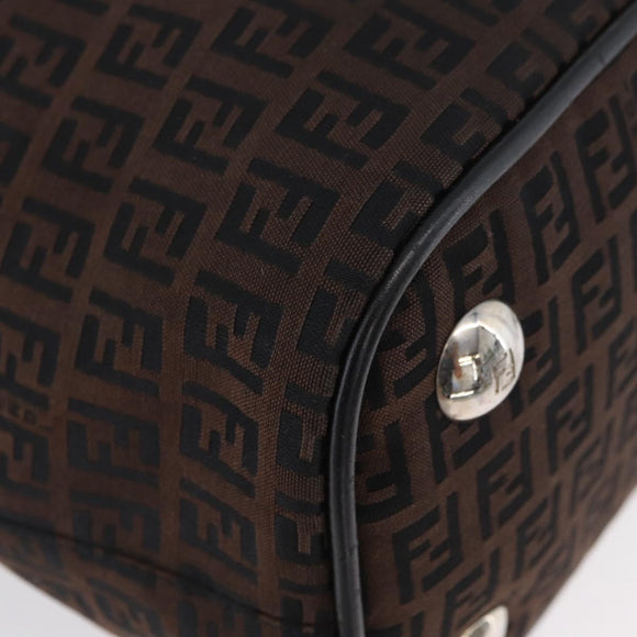 FENDI Zucchino Canvas Hand Tote Bag Black Brown Auth am11110A