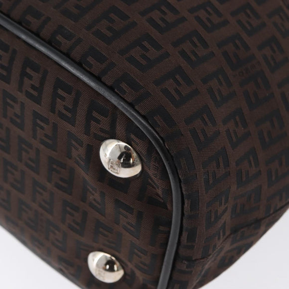 FENDI Zucchino Canvas Hand Tote Bag Black Brown Auth am11110A