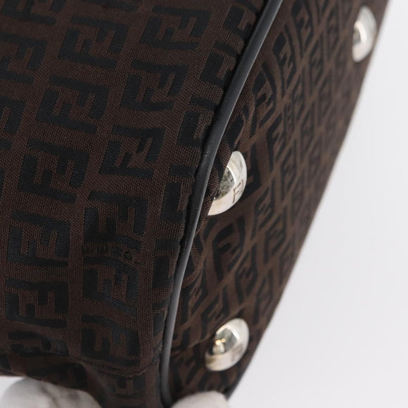 FENDI Zucchino Canvas Hand Tote Bag Black Brown Auth am11110A