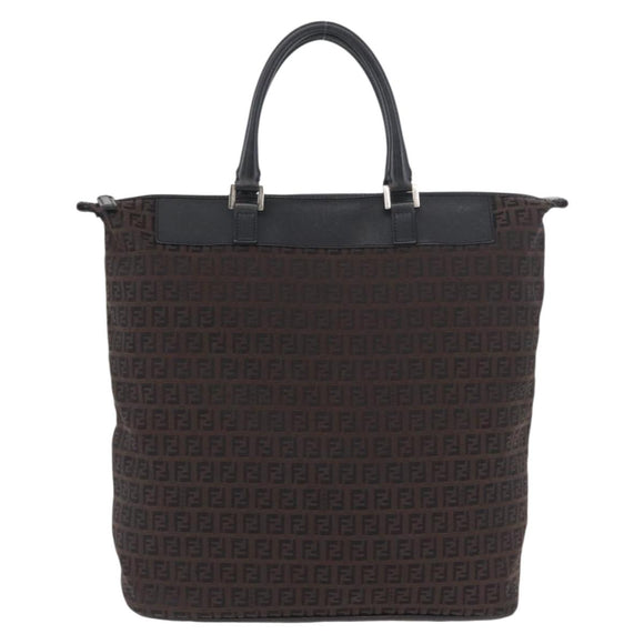 FENDI Zucchino Canvas Hand Tote Bag Black Brown Auth am11110A