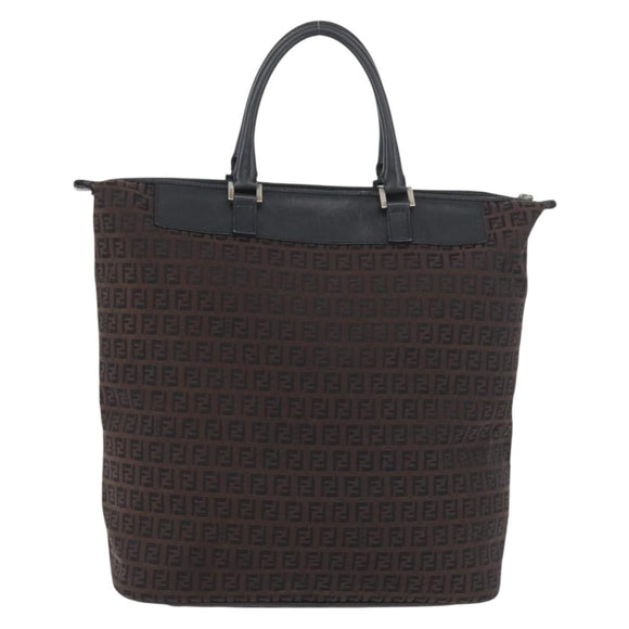 FENDI Zucchino Canvas Hand Tote Bag Black Brown Auth am11110A